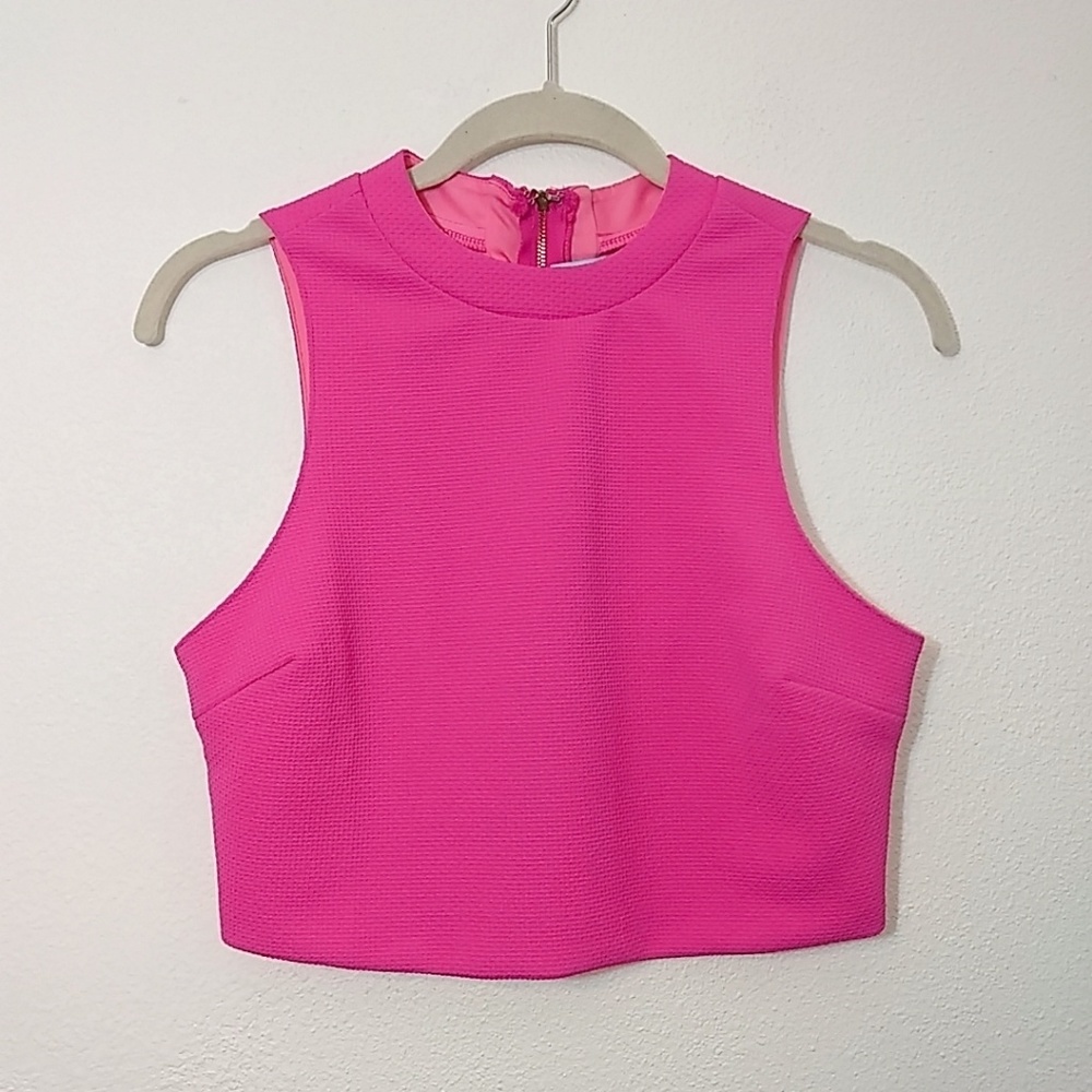 She & Sky Pink Crop Top Back Cutouts NEW Medium